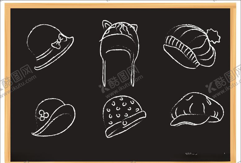 编号：96065409092337167449【酷图网】源文件下载-6款入帽饰粉笔画