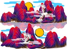 梦幻山水倒影艺术插画