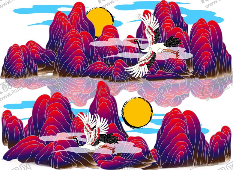 编号：12383611180155201093【酷图网】源文件下载-梦幻山水倒影艺术插画