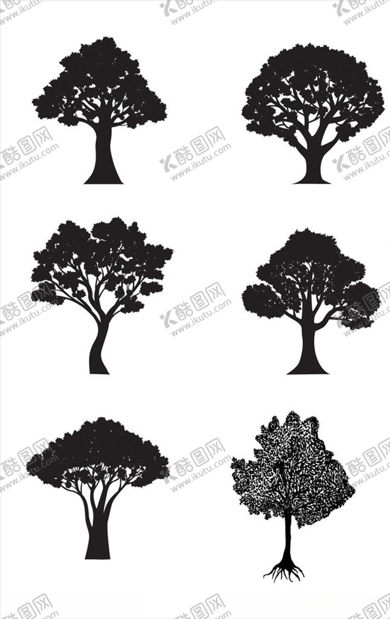 编号：61604209170541579797【酷图网】源文件下载-卡通树木剪影素材