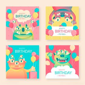 可爱怪兽生日卡片设计