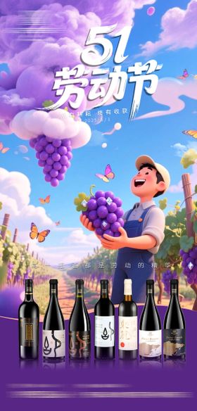 葡萄酒红酒五一劳动节海报 