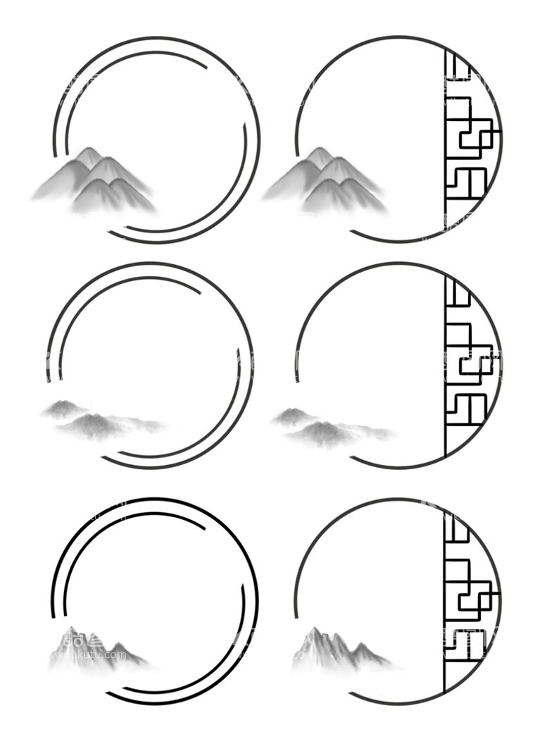 编号：99638010212125371814【酷图网】源文件下载-手绘国风水墨山峰中式框免抠元素