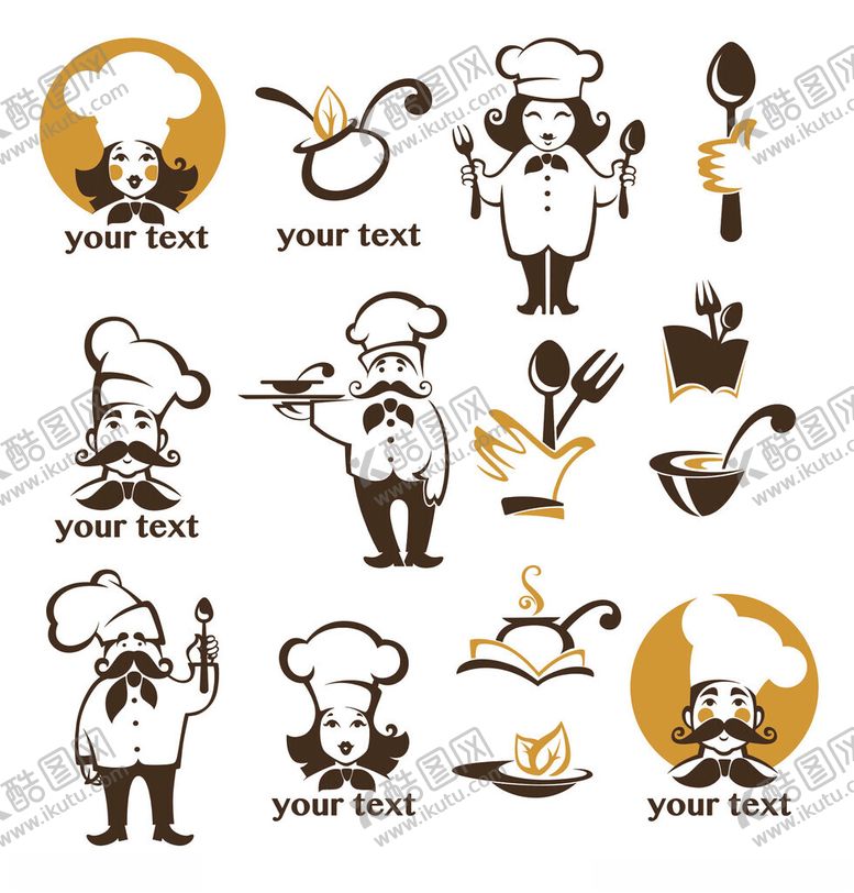 编号：51627101042011064182【酷图网】源文件下载-厨师相关图标集合
