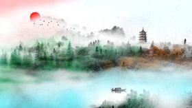 古风山水意境淡雅背景素材
