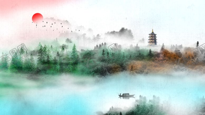 编号：96350607141755392684【酷图网】源文件下载-古风山水意境淡雅背景素材