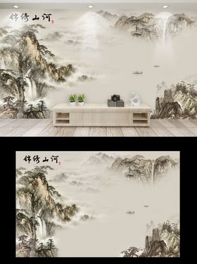 新中式手绘电视背景墙沙发背景墙