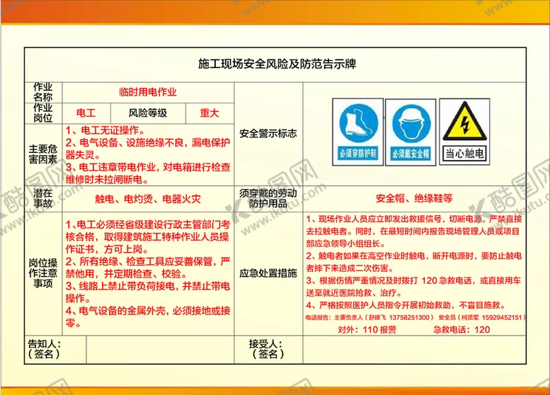 编号：87167306161934343193【酷图网】源文件下载-安全风险防范告知牌