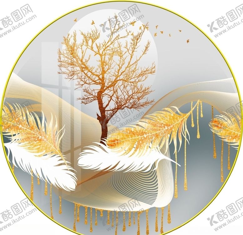 编号：64841505100940016193【酷图网】源文件下载-轻奢简约羽毛装饰画图片
