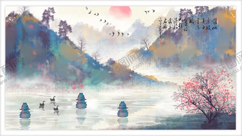 编号：34107209140935563647【酷图网】源文件下载-水墨山水背景