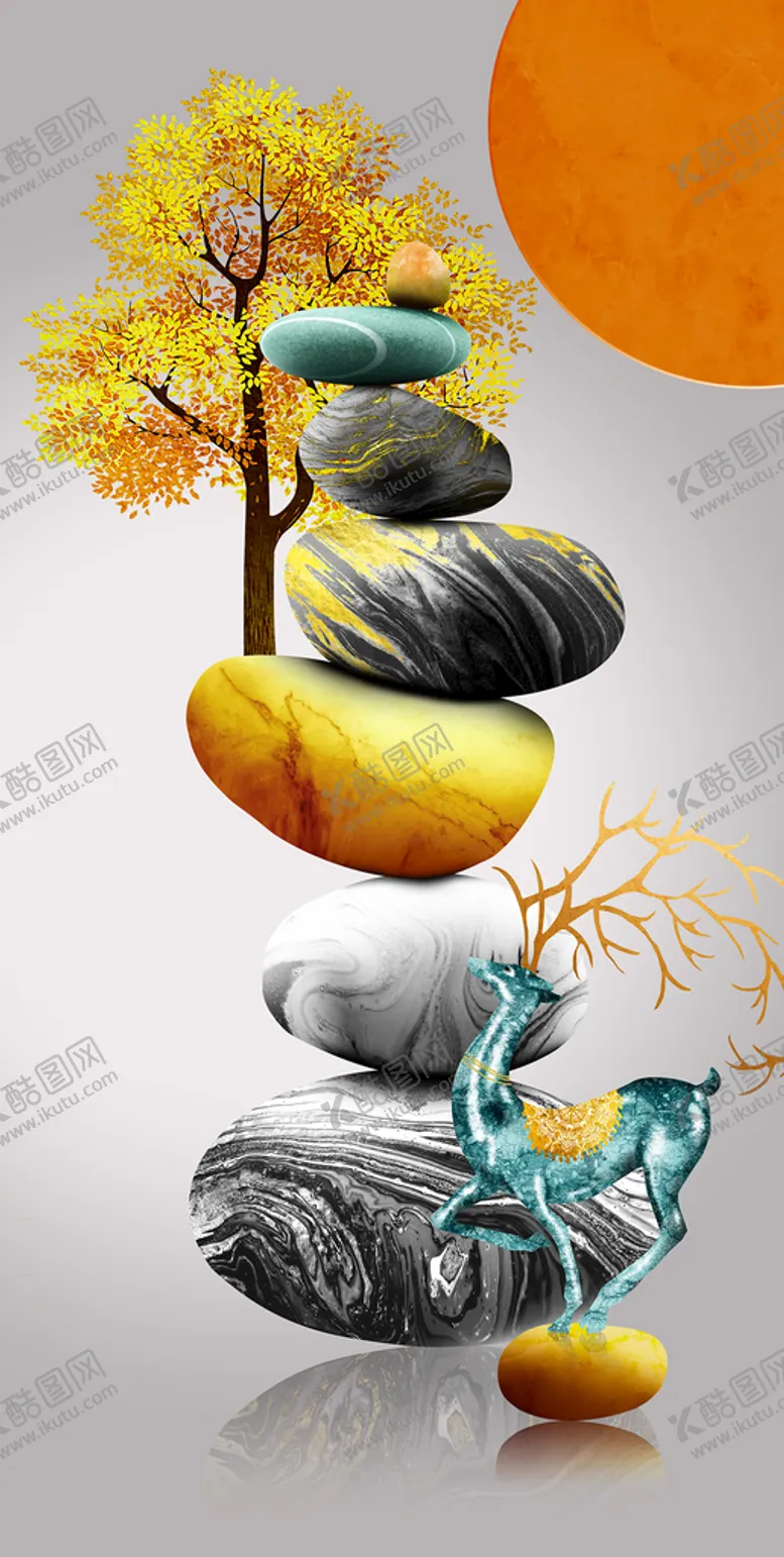 编号：26897409181522305971【酷图网】源文件下载-发财树石头艺术挂画装饰画