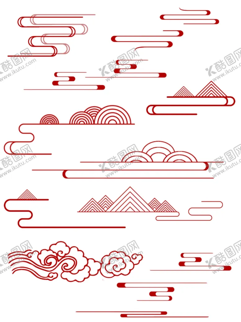 编号：79886812082100326699【酷图网】源文件下载-红色中国风云纹线稿装饰图案