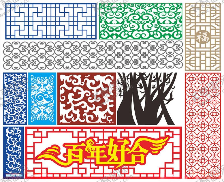 编号：91169410130152337133【酷图网】源文件下载-窗花镂空花纹屏风隔断雕花