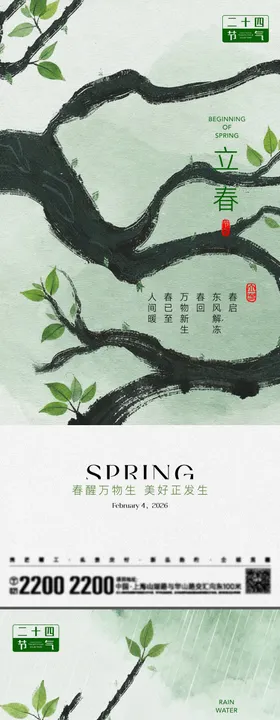 立春雨水节气简约质感海报