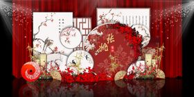 红金中式婚礼合影效果图