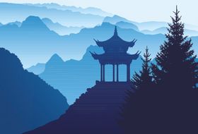 抽象多彩山川风景插画