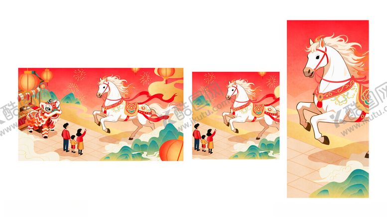 编号：25282304050726437780【酷图网】源文件下载-国潮风瑞兽贺岁插画作品