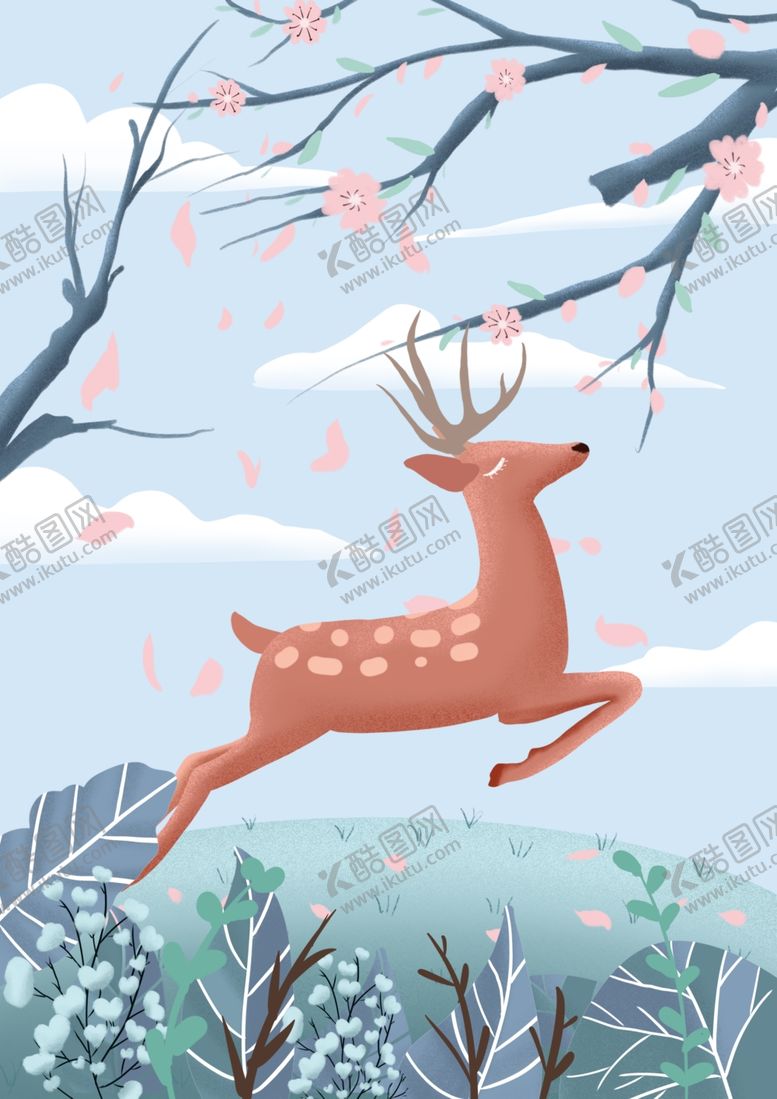 编号：80975710292211217119【酷图网】源文件下载-鹿插画