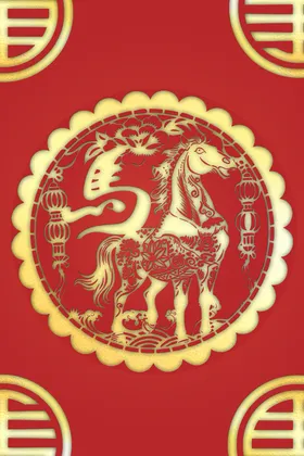 马年剪纸风吉祥图案