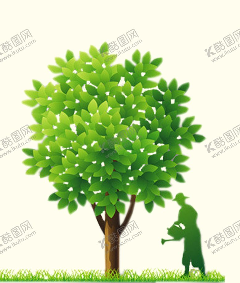 编号：23739809221315513151【酷图网】源文件下载-绿色人物剪影绿树浇水植树节元素