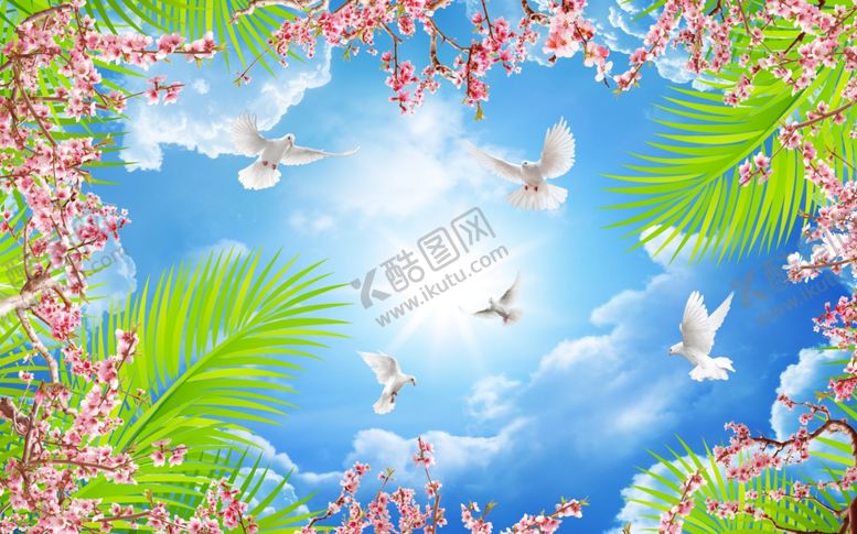 编号：59005009142023273488【酷图网】源文件下载-花鸟画梅花鸽子背景墙