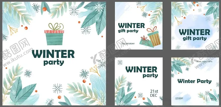 编号：96124806292042376570【酷图网】源文件下载-冬季派对卡片设计