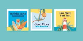 冲浪板海滩的广告模板