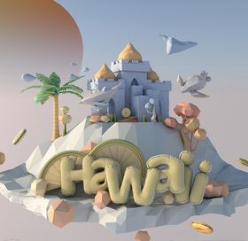C4D模型卡通小岛