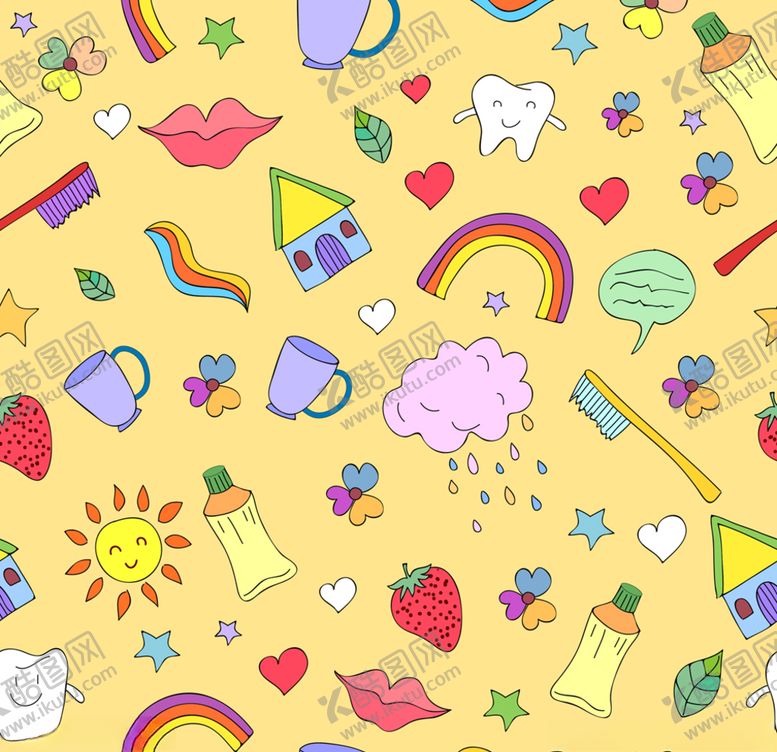 编号：73733810031807009817【酷图网】源文件下载-彩色牙刷和牙齿无缝背景矢量图