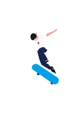 玩滑板的蓝发男子