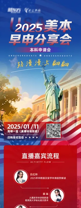 美国留学 长图 海报图 扁平设计