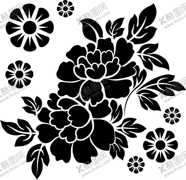 编号：96555911182252504837【酷图网】源文件下载-黑白花卉图案设计素材