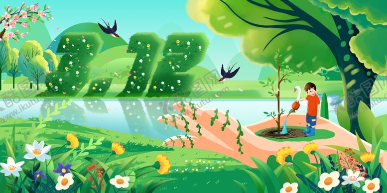 编号：14667304081344244101【酷图网】源文件下载-春日河畔美景