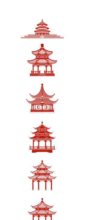 剪纸中国传统古建筑插画