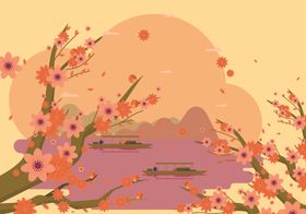 花朵背景植物鲜卉海报剪纸风格手绘鲜