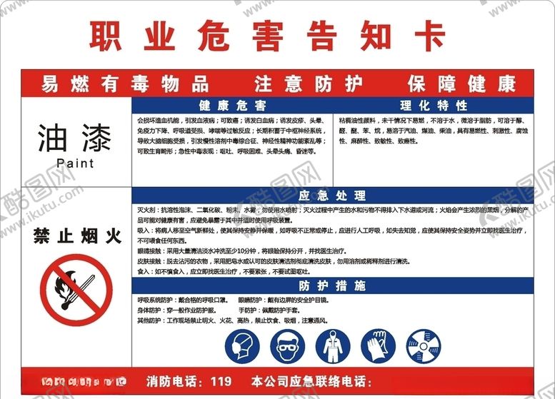 编号：87373004281255089897【酷图网】源文件下载-油漆职业危害告知卡