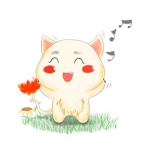 手拿红花高兴地小猫