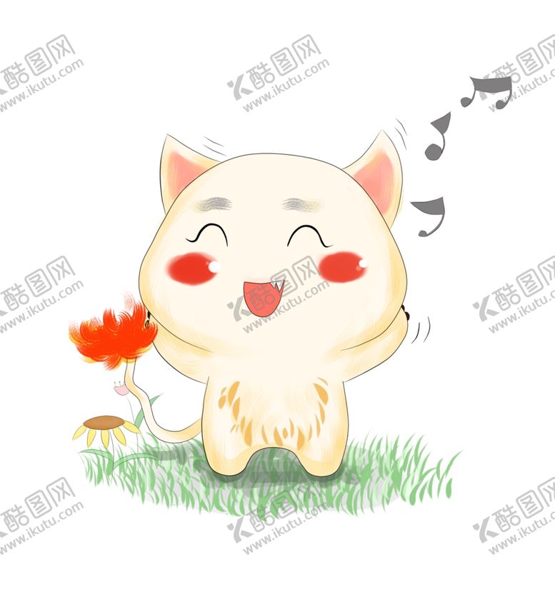 编号：14565509220202328726【酷图网】源文件下载-手拿红花高兴地小猫