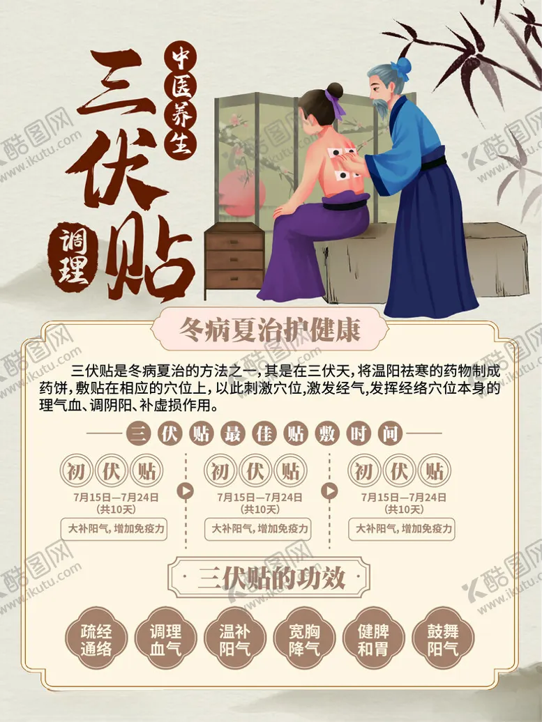 编号：62753902150159092187【酷图网】源文件下载-复古大气中医三伏贴三伏灸海报