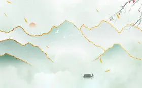 水墨山水背景新中式画中国风情