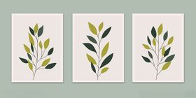 三幅绿叶装饰画