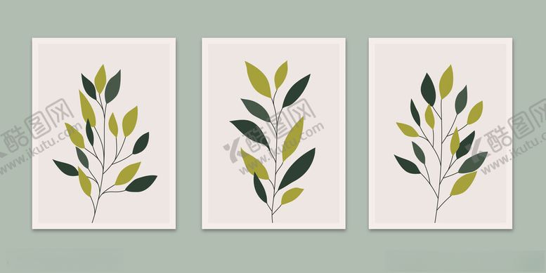 编号：34350804291330037728【酷图网】源文件下载-三幅绿叶装饰画