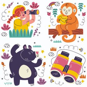 动物与人物趣味插画