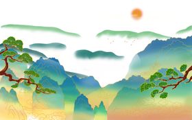 山水古风国风合成海报素材