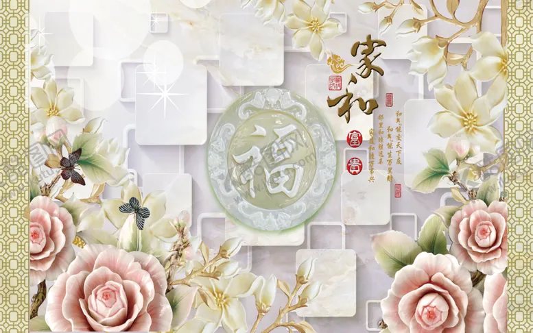 编号：41531203141618232221【酷图网】源文件下载-浮雕花朵背景墙