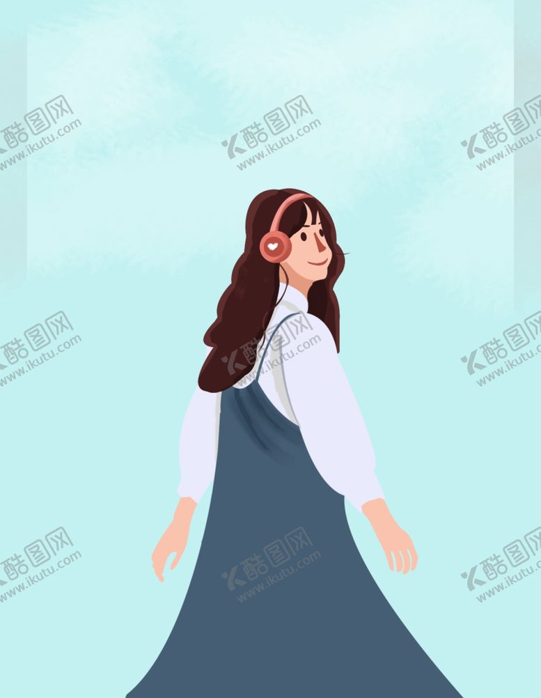 编号：92755910130600001452【酷图网】源文件下载-穿长裙戴耳机的森系清新女孩