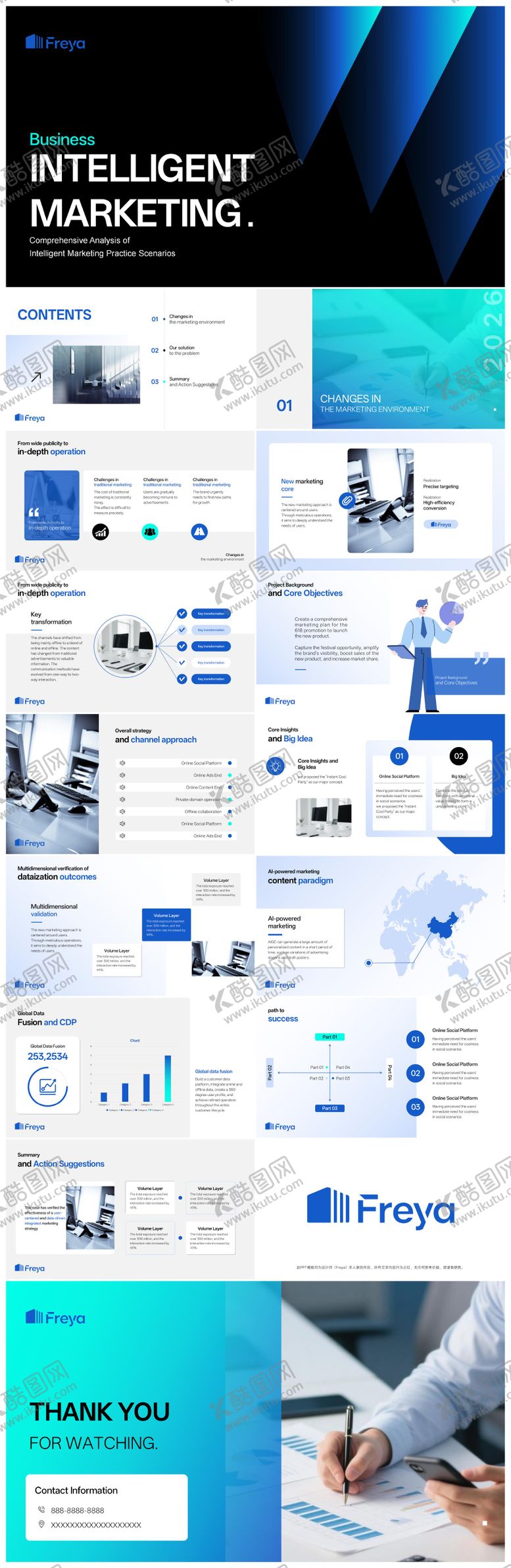 编号：87350302210201048787【酷图网】源文件下载-企业高级蓝色科技感汇报总结PPT模板
