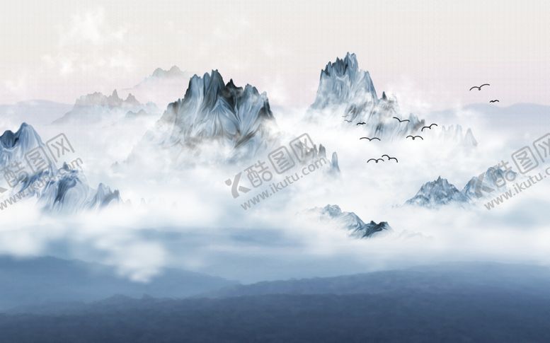 编号：93958809281129489102【酷图网】源文件下载-水墨山水鹤大雁背景墙