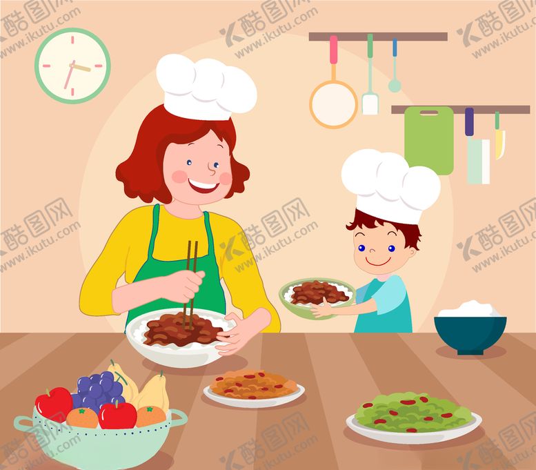 编号：54558909140012525031【酷图网】源文件下载-创意厨房里的母子