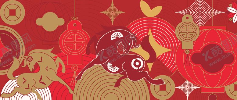 编号：90203104032045078928【酷图网】源文件下载-喜庆中国风瑞兽装饰图案